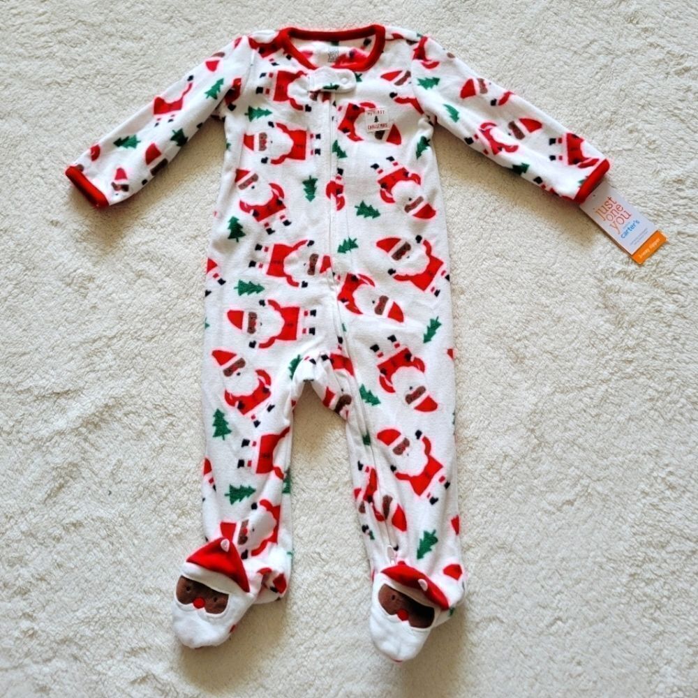 NEW MY first Christmas footed pajama with dark skin Santa size 9 months